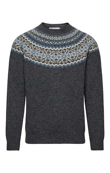 Men's Harley of Scotland Fairisle Yoke Crew Jumper
