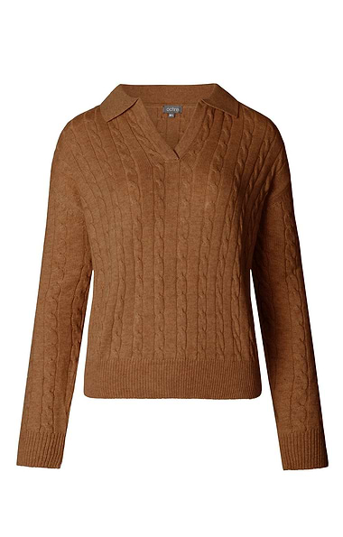 Ladies Mac Lambswool & Cashmere Cable Shirt Neck Jumper