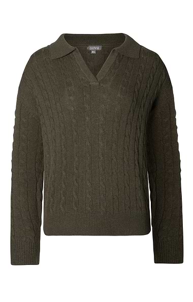 Ladies Mac Lambswool & Cashmere Cable Shirt Neck Jumper