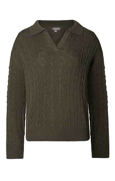 Ladies Mac Lambswool & Cashmere Cable Shirt Neck Jumper