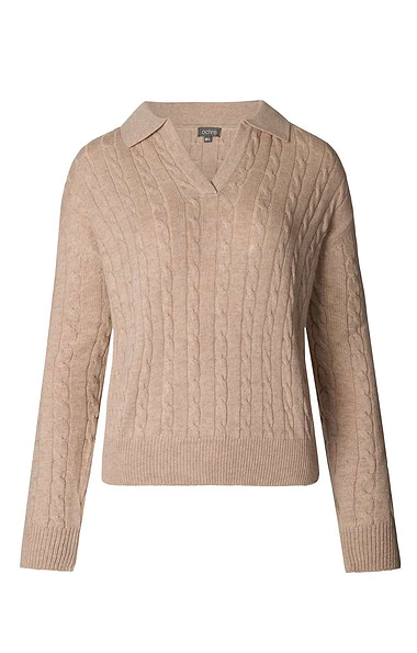 Ladies Mac Lambswool & Cashmere Cable Shirt Neck Jumper