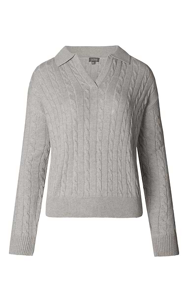 Ladies Mac Lambswool & Cashmere Cable Shirt Neck Jumper