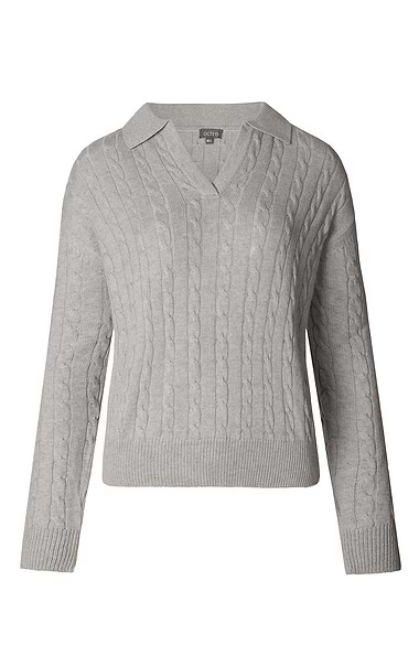Ladies Mac Lambswool & Cashmere Cable Shirt Neck Jumper