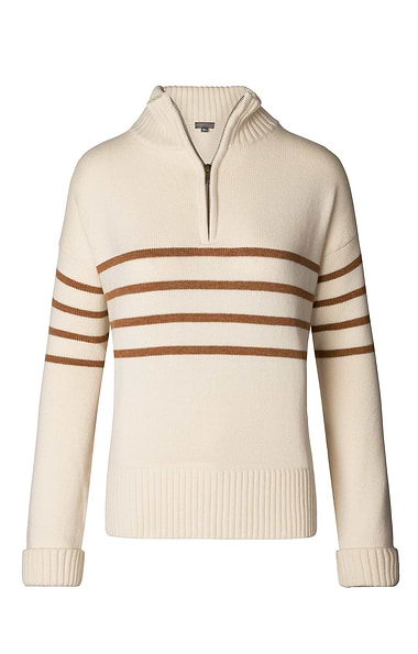 Ladies Cashmere & Lambswool Striped T-Zip Jumper