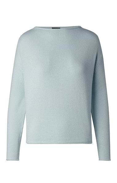 Ladies Cashmere & Lambswool Roll Edge Boat Neck Boxy Jumper