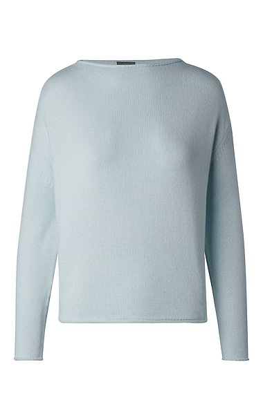 Ladies Cashmere & Lambswool Roll Edge Boat Neck Boxy Jumper