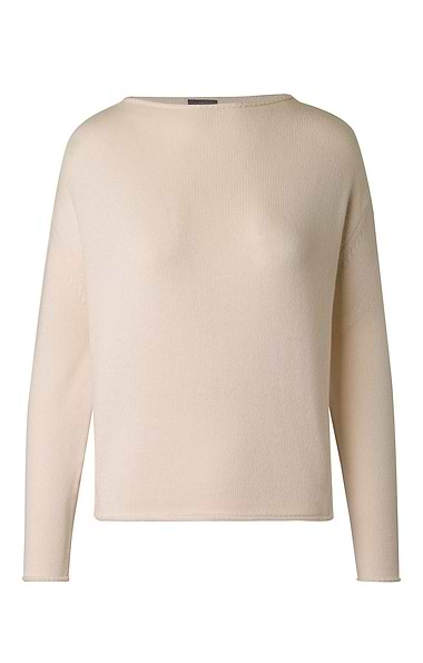 Ladies Cashmere & Lambswool Roll Edge Boat Neck Boxy Jumper