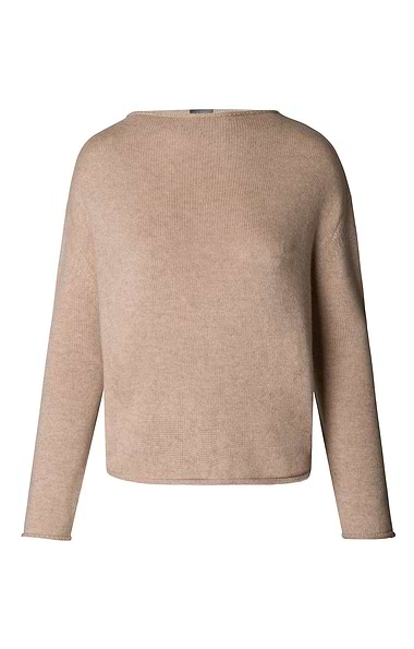 Ladies Cashmere & Lambswool Roll Edge Boat Neck Boxy Jumper