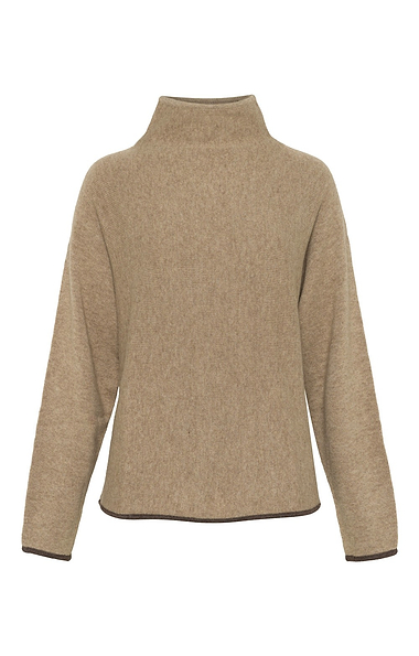 Ladies Contrast Tip Funnel Neck Jumper