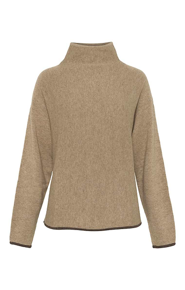 Ladies Contrast Tip Funnel Neck Jumper
