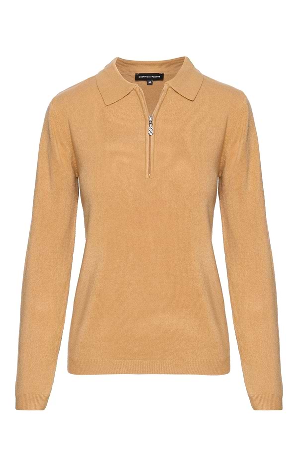 Ladies Cashmere Feel Zip Polo