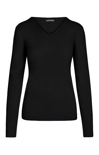Ladies Cashmere Feel Rib V Neck