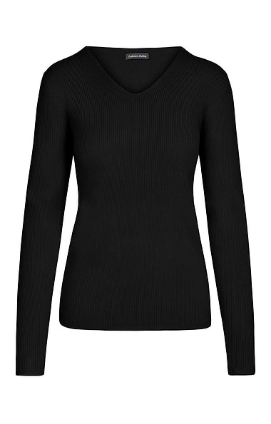 Ladies Cashmere Feel Rib V Neck