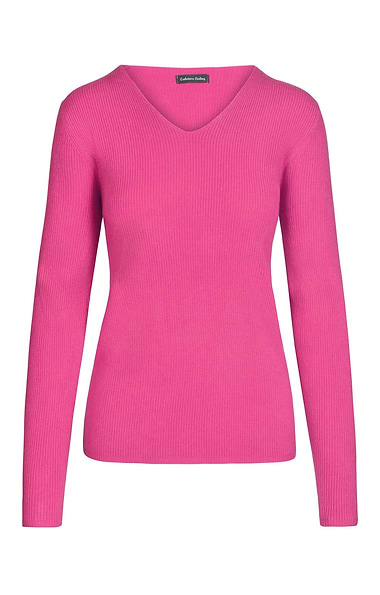 Ladies Cashmere Feel Rib V Neck