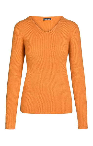 Ladies Cashmere Feel Rib V Neck