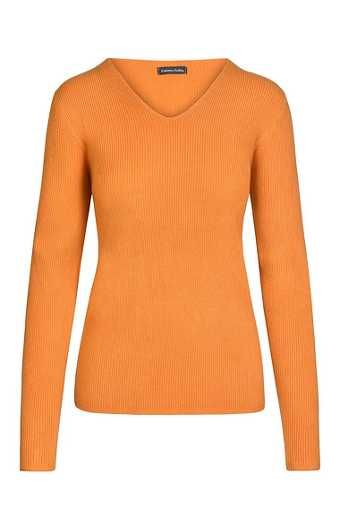 Ladies Cashmere Feel Rib V Neck