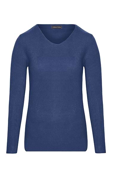 Ladies Cashmere Feel Rib V Neck