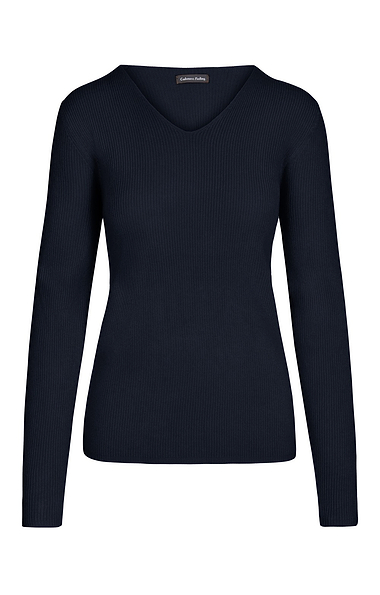 Ladies Cashmere Feel Rib V Neck