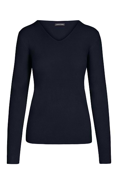 Ladies Cashmere Feel Rib V Neck