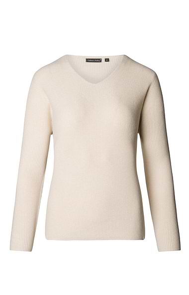 Ladies Cashmere Feel Rib V Neck