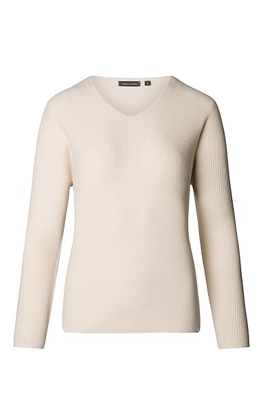 Ladies Cashmere Feel Rib V Neck
