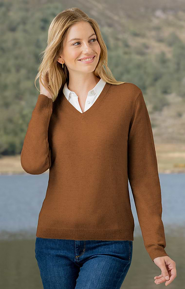 Ladies 2-Ply Cashmere V-Neck Sweater