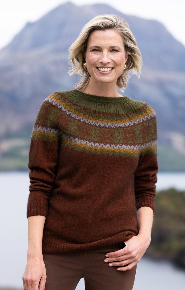 Ladies Merino & Possum Fairisle Crew Neck Jumper