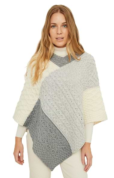 Ladies Aran Patchwork Poncho
