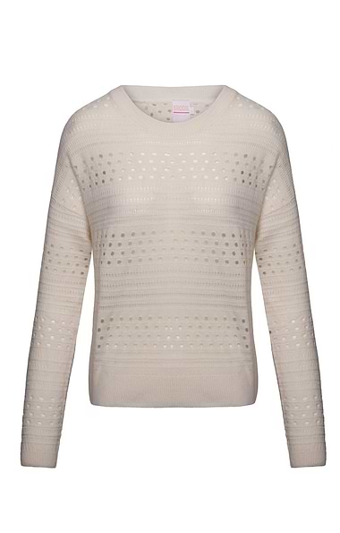 Ladies Brodie Cashmere Pointelle Crew Neck Jumper