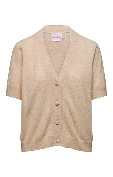 Ladies Brodie Cashmere Button Up Short Sleeve Cardigan