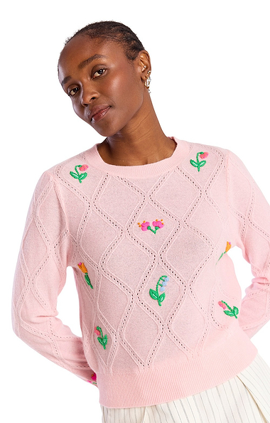 Ladies Brodie Cashmere Floral Stitch Crew Neck