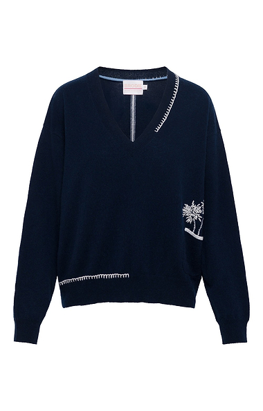 Ladies Brodie Cashmere Palm Pocket V Neck Jumper