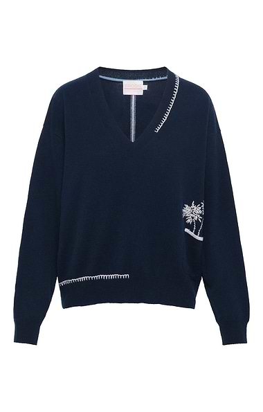 Ladies Brodie Cashmere Palm Pocket V Neck Jumper