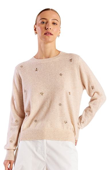 Ladies Brodie Cashmere Sea Embrodiered Crew Neck