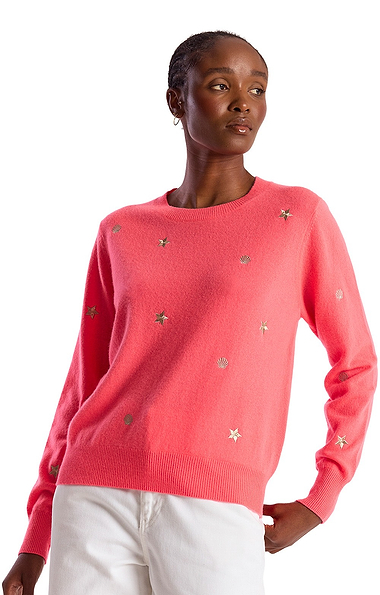 Ladies Brodie Cashmere Sea Embrodiered Crew Neck