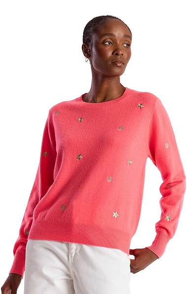 Ladies Brodie Cashmere Sea Embrodiered Crew Neck