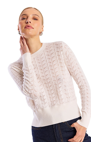 Ladies Brodie Cashmere Shell Pointelle Crew Neck