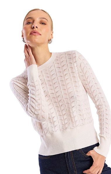 Ladies Brodie Cashmere Shell Pointelle Crew Neck