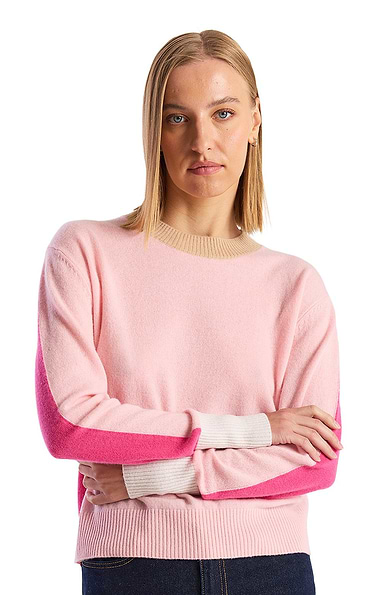 Ladies Brodie Cashmere Summer Colour Block Crew Neck