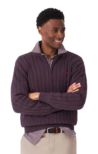 Men's Crew Clothing Cotton Half Zip Cable