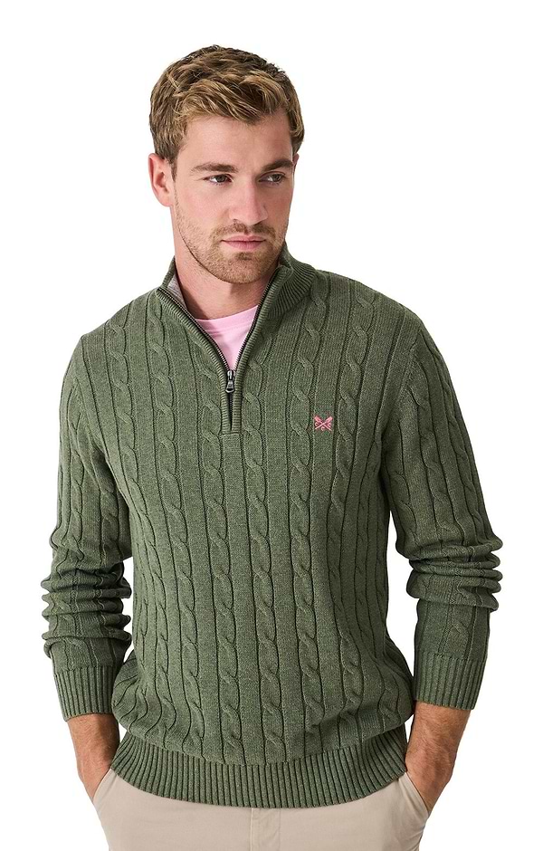 Men's Crew Clothing Cotton Half Zip Cable