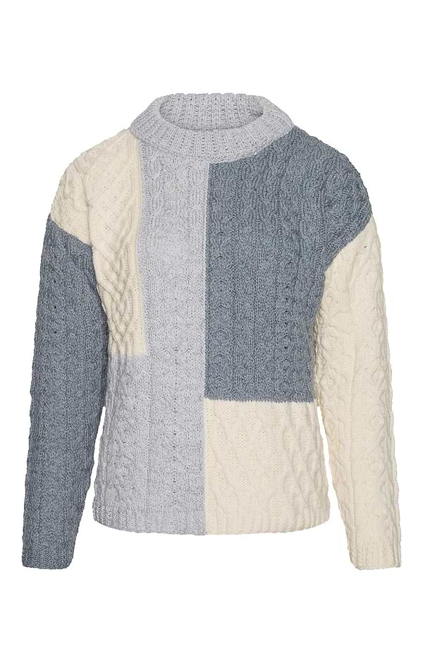Ladies Merino Wool Aran Patchwork Sweater