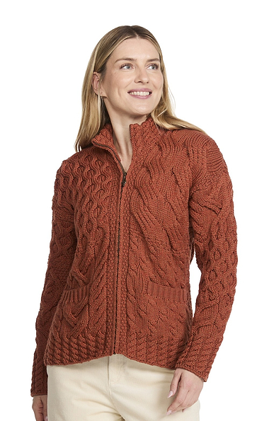 Ladies Merino Aran Woollen Mills Zip Jacket