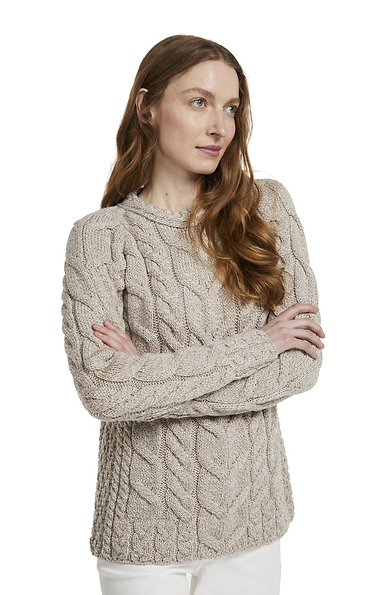 Ladies Aran Multi Cable Crew Neck Jumper