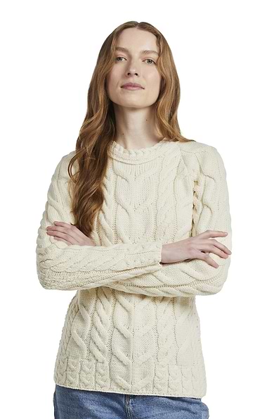 Ladies Aran Multi Cable Crew Neck Jumper