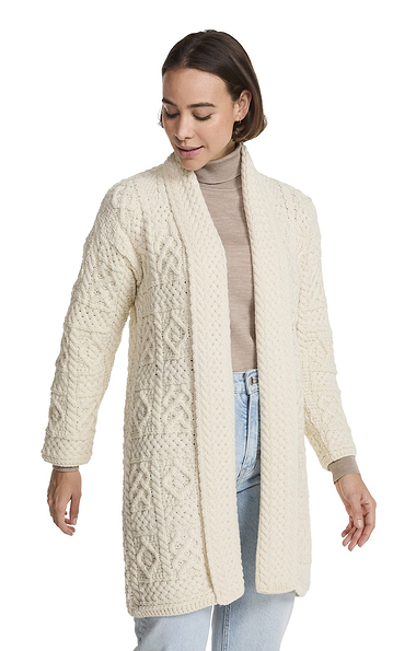 Ladies Aran Edge To Edge Cardigan