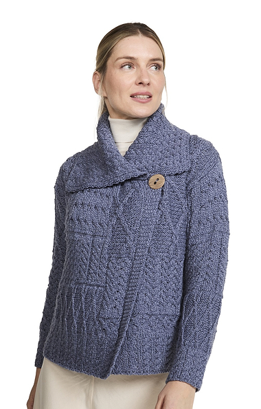 Ladies Aran One Button Cardigan