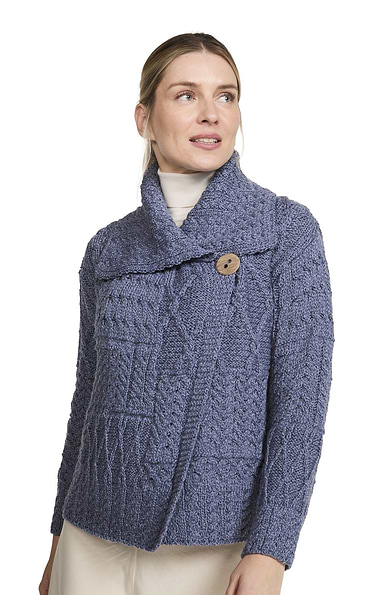 Ladies Aran One Button Cardigan