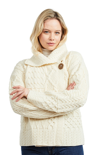 Ladies Aran One Button Cardigan