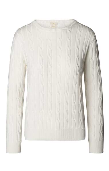 Ladies Cotton Cable Crew Neck